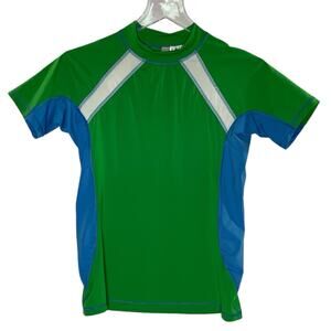 Patagonia L Water Girl Rashguard Swim Top Womens Short Sleeve Green Blue